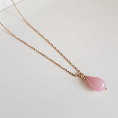 colar longo de gota quartzo rosa