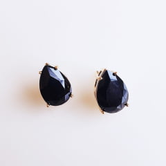 #Conjunto colar + brinco de pedra natural preto ônix e madrepéola - banhado a ouro