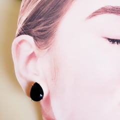 #Conjunto colar + brinco de pedra natural preto ônix e madrepéola - banhado a ouro