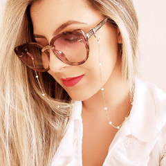 #Corrente para óculos com pérolas - banhado a ouro     