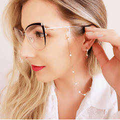 #Corrente para óculos com pérolas - banhado a ouro     