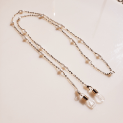 #Corrente para óculos com pérolas - banhado a ouro     