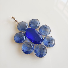 1-Maxi pingente Della Flora de cristais azul rutilado e azul safira- banhado a ouro