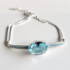 Pulseira banhada a prata com cristal azul aquamarine 