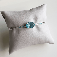 Pulseira banhada a prata com cristal azul aquamarine 