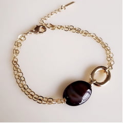 1-Pulseira pedras naturais ágata - banhado a ouro  