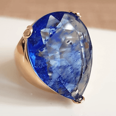 Anel e brinco de cristal gota azul rutilado