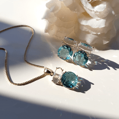 Conjunto Daily de cristais azul aquamarine - colar + brinco