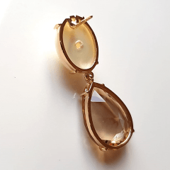 Conjunto brinco de pérola shel com cristal e anel de pérola 20x15 mm