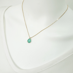 1-Conjunto colar e brinco de cristais verde aqua e resina turquesa - Modelo Della Flora  