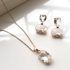 Conjunto colar e brinco de cristais white- Modelo Zayra  