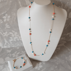 Conjunto colar e pulseira - coral e turquesa 