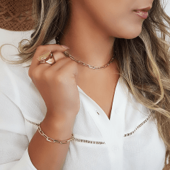 Conjunto corrente cartier dourada - colar e pulseira 