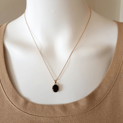 #Conjunto Daily - pedra cristal preto ônix - colar curto e brinco botão    