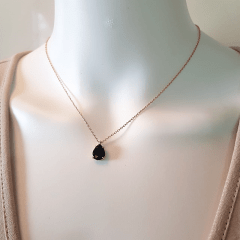 Conjunto Daily - pedra cristal preto ônix e zircônias - colar curto e brinco -1