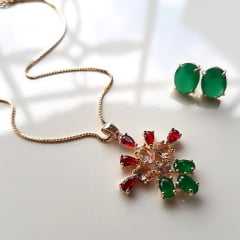 Conjunto de cristais multicolor colar e brinco  - verde esmeralda