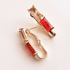Conjunto de cristal vermelho rubi - pulseira bracelete + brinco  - banhada a ouro  