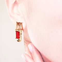 Conjunto de cristal vermelho rubi - pulseira bracelete + brinco  - banhada a ouro  