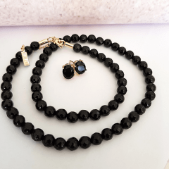 Conjunto Lady - pedra natural e cristal preto ônix