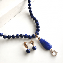 1-Conjunto Lapis Lazuli - colar e brinco - metais banhados a ouro