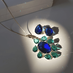1-Conjunto Premium com cristais azul safira e verde turmalina 