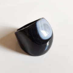 Conjunto Singular - pedra natural drusa ágata negra - colar e anel  