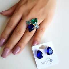 Sugestão de conjunto: anel multicolor e brinco cristal azul safira-1