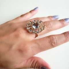 1-Conjunto anel e brinco de cristais diamante negro - modelo Kiara - banhado a ouro 