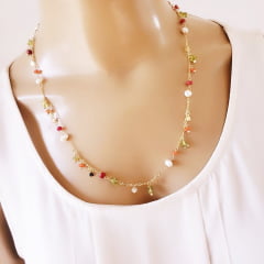 Conjunto Ateliê com pedras naturais e pérola shell 1 - banhado a ouro  