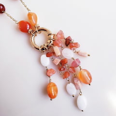 #Conjunto Ateliê com pedras naturais (laranja) - banhado a ouro 