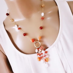 #Conjunto Ateliê com pedras naturais (laranja) - banhado a ouro 