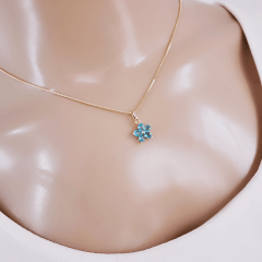 Conjunto colar + brinco com azul aquamarine - banhado a ouro   