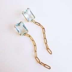 Conjunto colar + brinco com cristais azul aquamarine 1 - banhado  ouro 