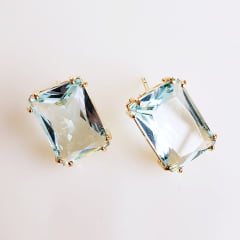 *Conjunto colar + brinco com cristais azul aquamarine  2- banhado  ouro  - 