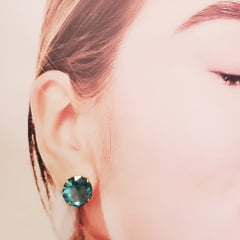 #Conjunto colar + brinco com cristais azul aquamarine - banhado a ouro 