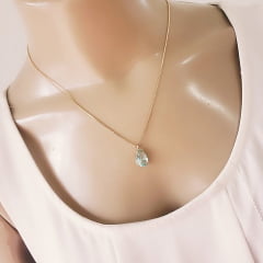 Conjunto colar + brinco com cristais azul aquamarine - banhado  ouro  