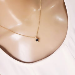 #Conjunto colar + brinco com cristais azul safira e zircônias - banhado a ouro 
