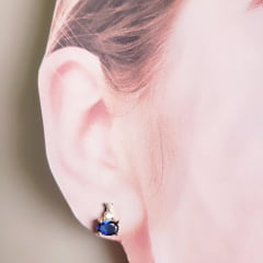 #Conjunto colar + brinco com cristais azul safira e zircônias - banhado a ouro 