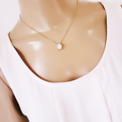 #Conjunto colar + brinco com cristais branco leitoso e zircônias- banhado  ouro   
