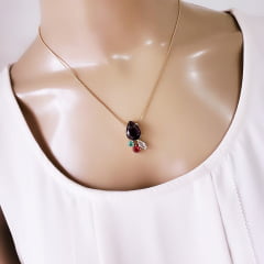 #Conjunto colar + brinco com cristais coloridos 3 - banhado  ouro   