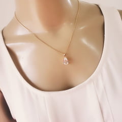 #Conjunto colar + brinco com cristais cristal white - banhado  ouro   