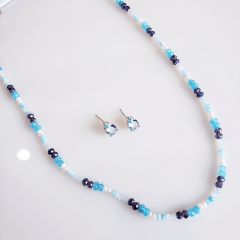 #Conjunto colar + brinco com cristais e pérola  - banhado a ouro