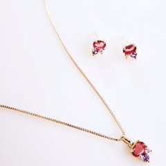 #Conjunto colar + brinco com cristais e zircônias 2 - banhado a ouro    