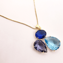 #Conjunto colar + brinco com cristais multicolor - banhado a ouro    