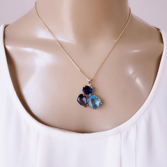 #Conjunto colar + brinco com cristais multicolor - banhado a ouro    