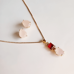 #Conjunto colar + brinco com cristais multicolor - banhado  ouro 