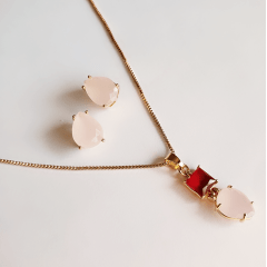 #Conjunto colar + brinco com cristais multicolor - banhado  ouro 