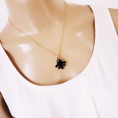 #Conjunto colar + brinco com cristais preto ônix - banhado a ouro   