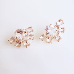 Conjunto colar + brinco com cristais rosa bebê - banhado a ouro 1