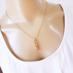 Conjunto colar + brinco com cristais rosa morganita - banhado  ouro 1